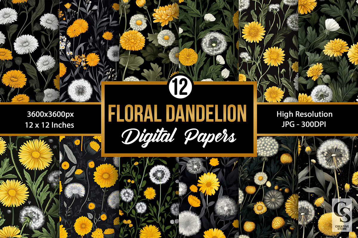 Cute Floral Dandelion Digital Papers, a Pattern Graphic by Creative Store (Photo 1 of 5)