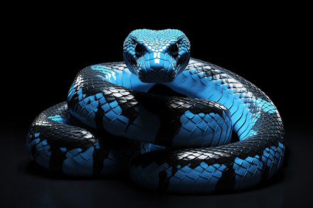 Illustration of a blue skin python on a black background, an Animal Photo by zakiroff