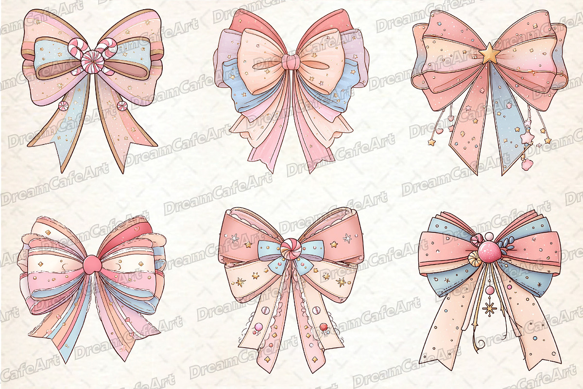 Pastel Kawaii Christmas Bow Clipart, an Illustration by DreamCafeArt (Photo 4 of 8)