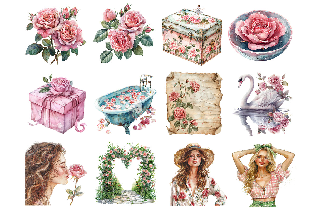 Watercolor Roseful Clipart, an Illustration by Design Market (Photo 4 of 5)