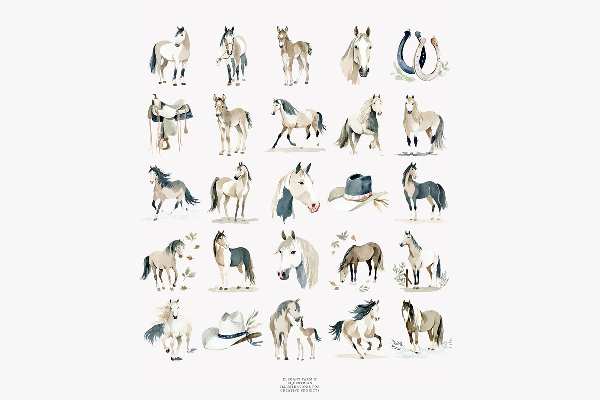 horse clipart horse illustration set, an Illustration by Patishop Art (Photo 7 of 10)