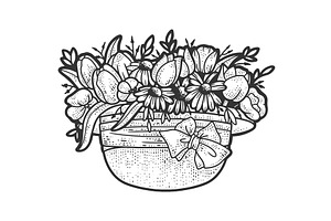 Flowers In Hat Sketch Vector