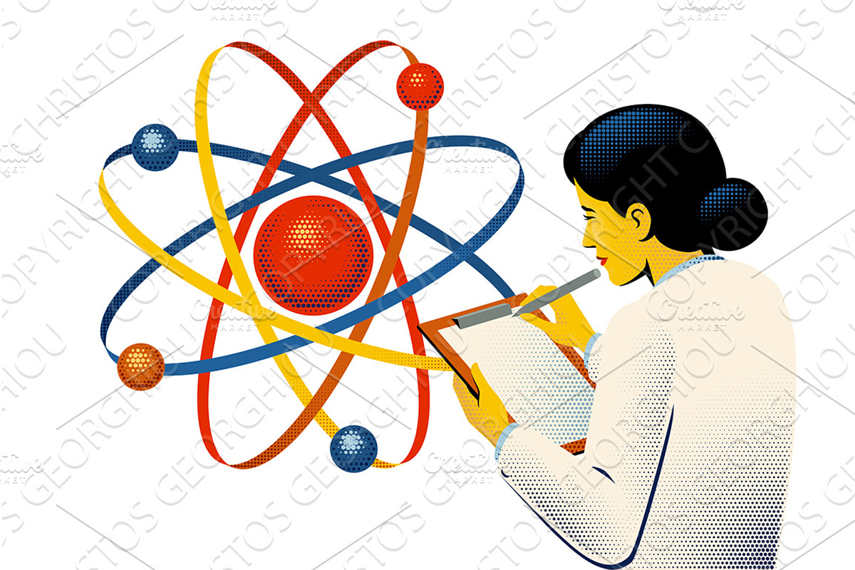 Scientist Studying Atomic Physics, an Illustration by Christos Georghiou