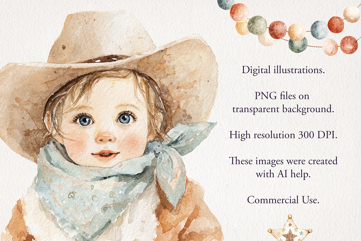 Western Nursery Clipart 64 PNG 5 JPG, a Decorative Illustration by EleSArtDesign (Photo 5 of 6)