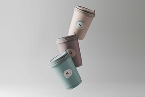 Flying Paper Coffee Cups Mockup