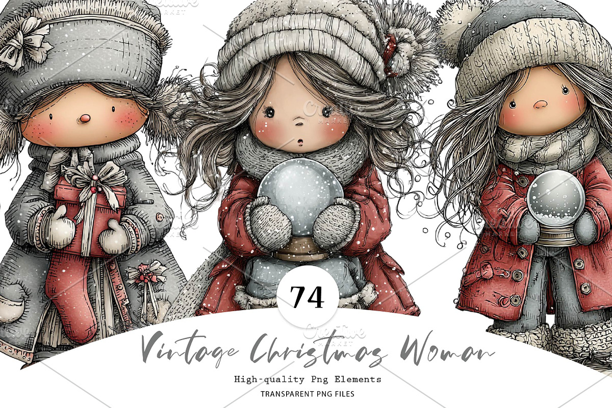 Vintage Christmas Woman PNG Clipart, a Seasonal Illustration by CreationArt (Photo 1 of 7)