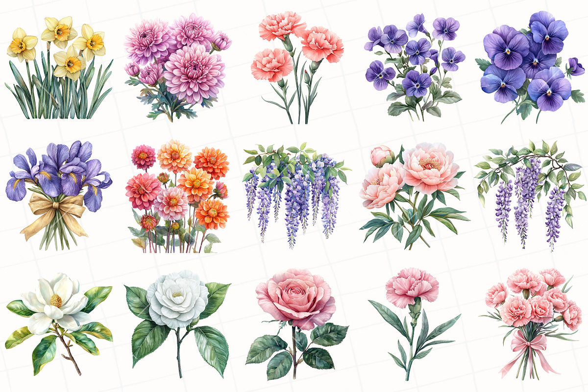 Spring Royal Garden Blooms Clipart, an Illustration by OK Design (Photo 3 of 6)
