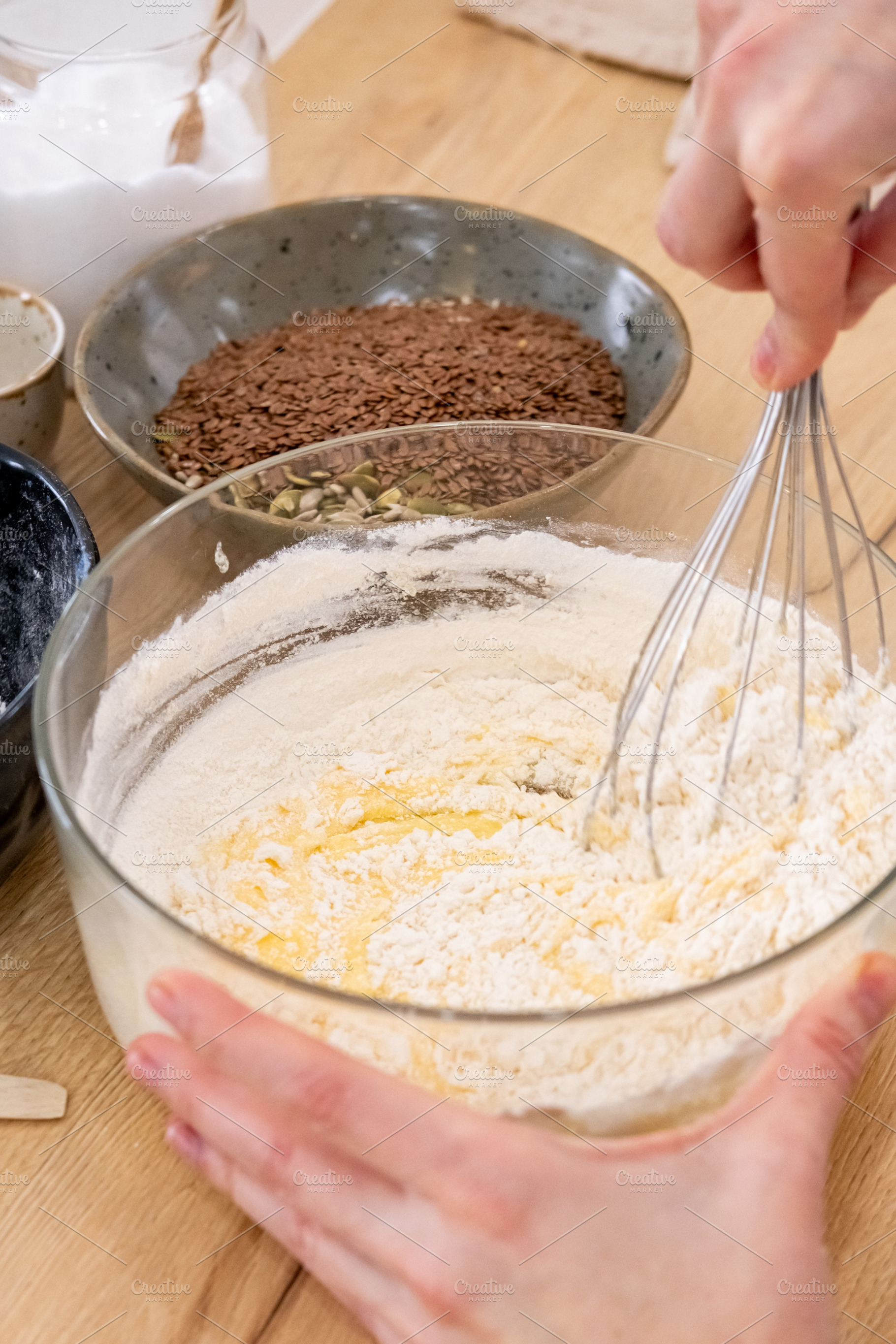 Bakery process mixing dough chef healthy treat, a Person Photo by Photo Drive Studio