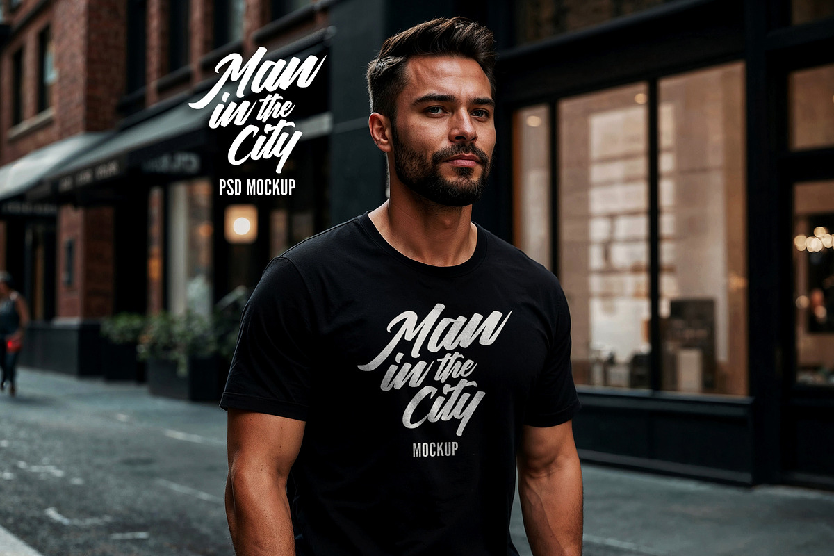 Man in the City Mockup, a Shirt Mockup by Redmixx Design (Photo 1 of 5)