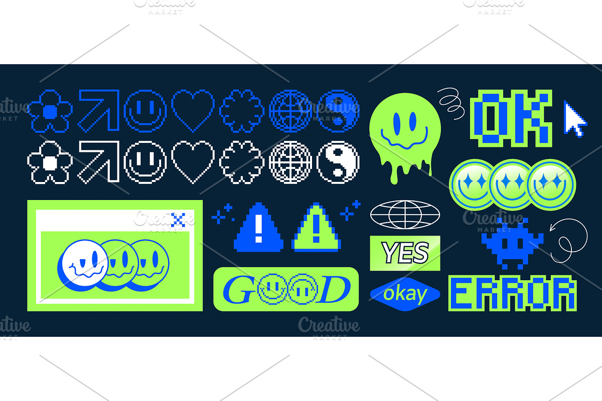 Y2k sticker collection with smile, an Illustration by art PVP - market