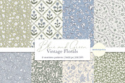 Blue and Green Vintage Florals, a Pattern Graphic by Mieken Petra Designs (Thumbnail 1 of 5)