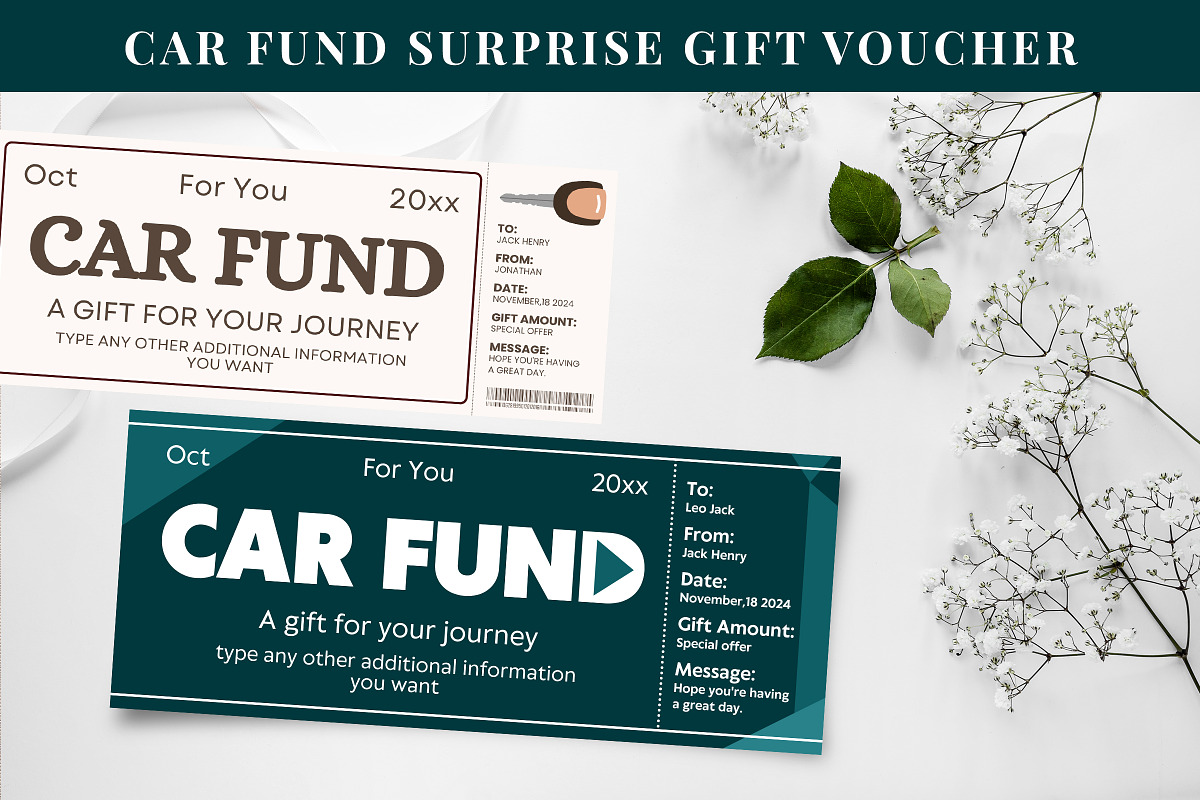 Car Fund Gift Voucher Template, a Card Template by Snapybiz (Photo 3 of 9)
