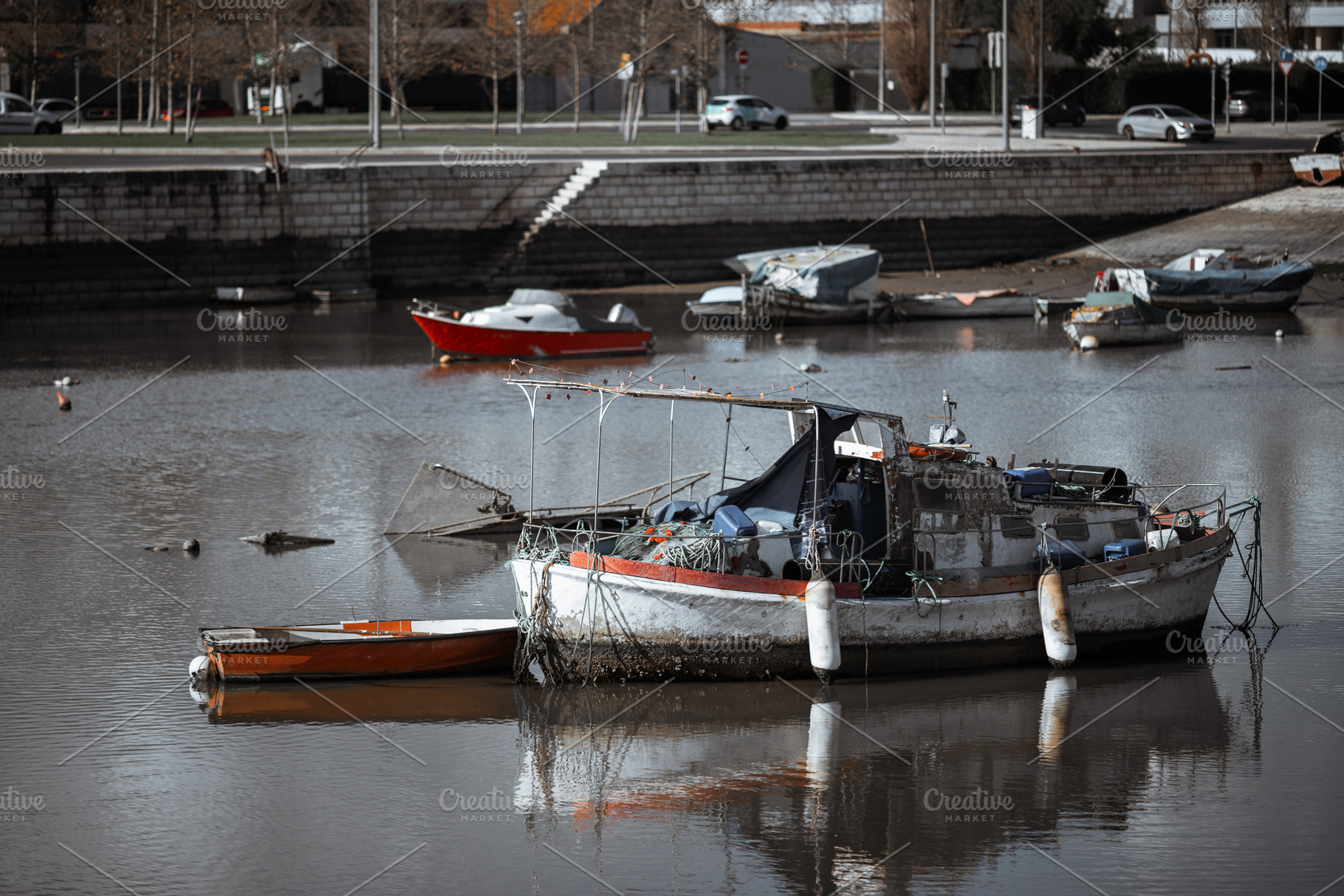 Old boats moored in calm harbor bay, a Transportation Photo by SkyNext