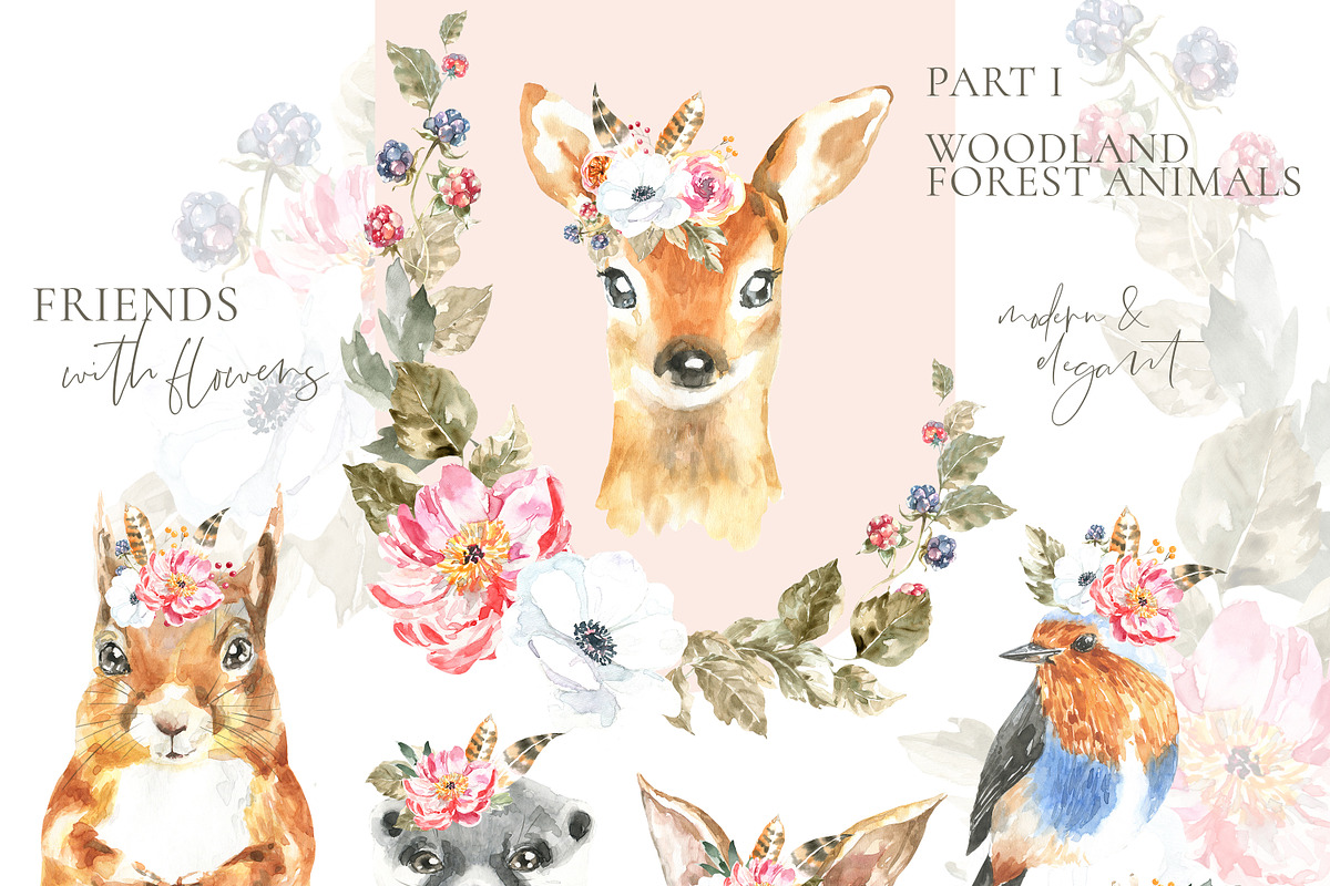 Boho Watercolor Woodland Animals, an Animal Illustration by Catherine Wheel (Photo 4 of 17)