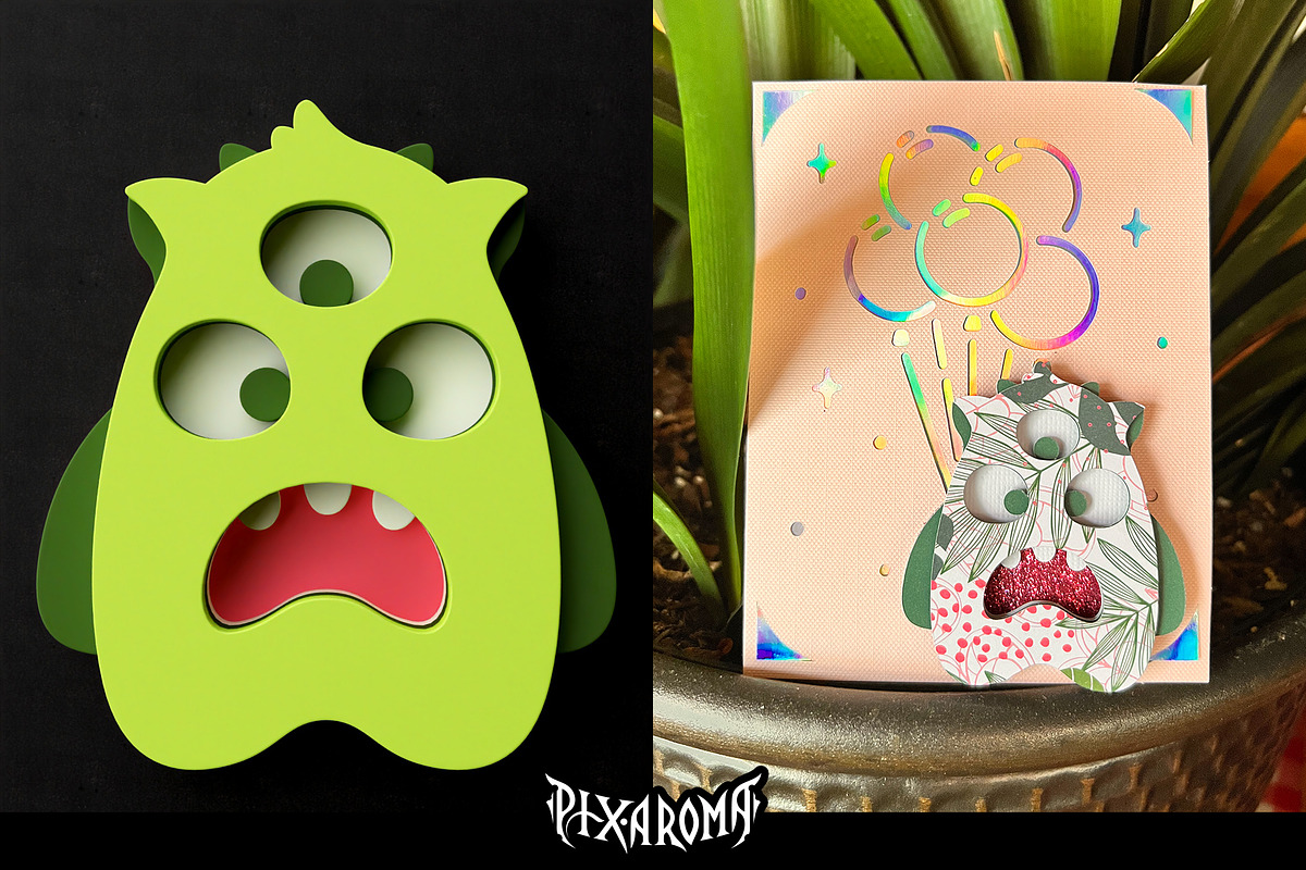 10 Cute Monsters 3D Layered Cut File, an Illustration by pixaroma (Photo 6 of 13)