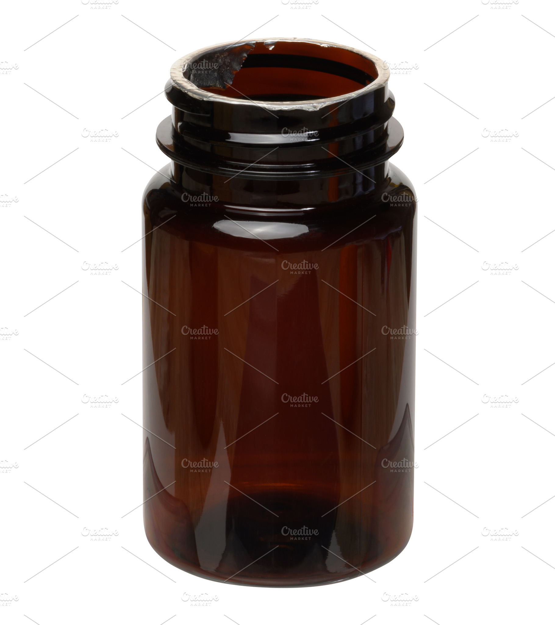 An empty open bottle of dark brown glass without a lid on an iso, a Health & Medical Photo by ndanko