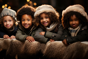 Joyful Children Celebrating Christmas Together in Winter Clothing, a Photo by AS photostudio