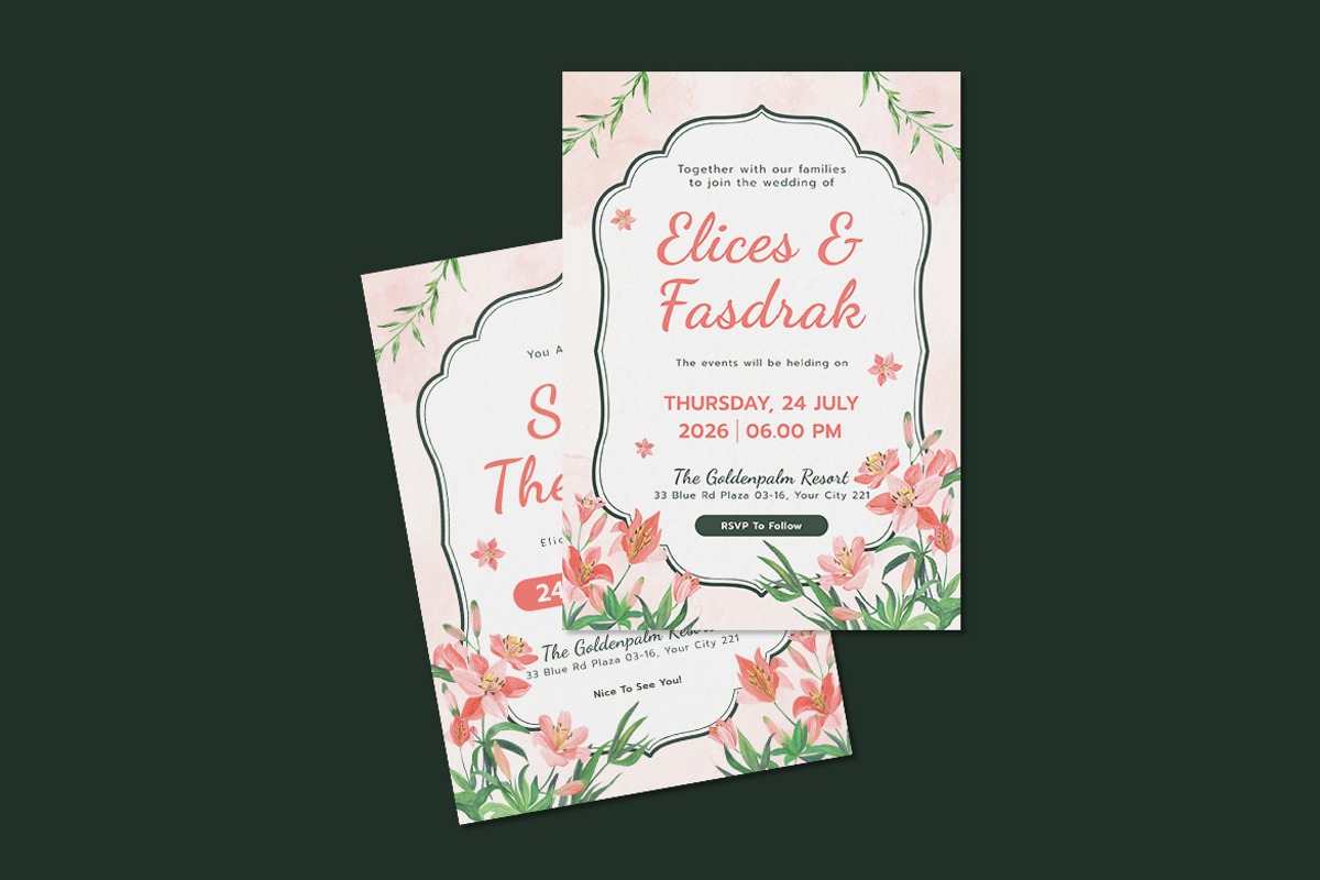 Lilies Valley Wedding Invitation, an Invitation Template by iDoodle Studio (Photo 3 of 4)
