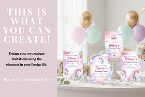 Unicorn Party Invite MEGA Design Kit, an Invitation Template by Sunny Jar Designs