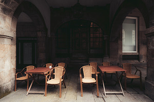 Street cafe furniture, cozy nook, an Architecture Photo by SkyNext