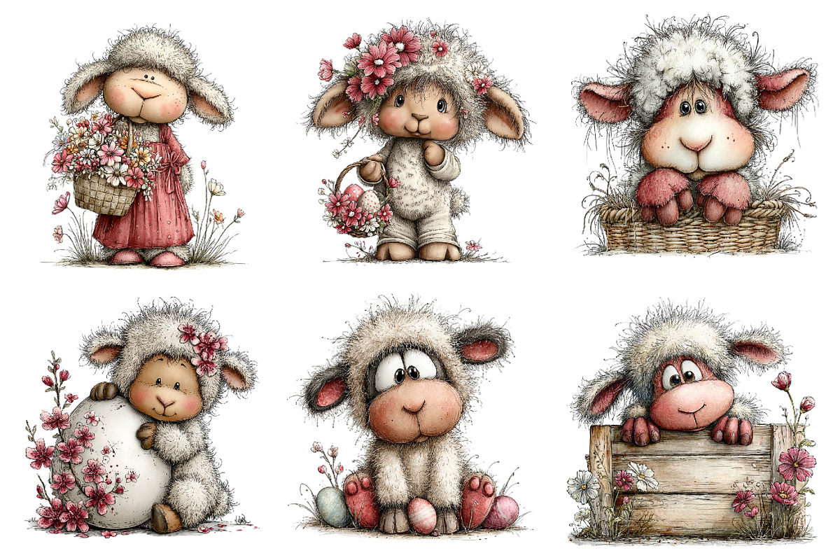 Whimsical Easter Sheep Clipart, an Illustration by Dream Creation (Photo 3 of 6)
