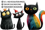 Whimsical Cute Black Cat Clipart, an Illustration by Pixels.Craft (Thumbnail 4 of 6)