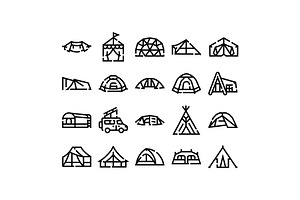 Camping tent types line icons, an Object Graphic by pikepicture