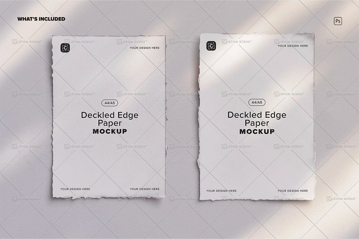 Two A4 Deckled Edge Paper Mockup, a Product Mockup by Custom Scene (Photo 10 of 10)