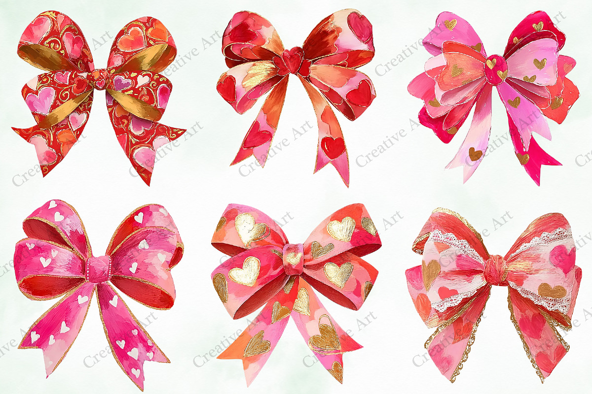 Watercolor Valentine Bow Clipart, an Illustration by Creative Art (Photo 6 of 9)