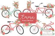 Mint & Coral Floral Bicycles, an Illustration by Amanda Ilkov (Thumbnail 1 of 5)