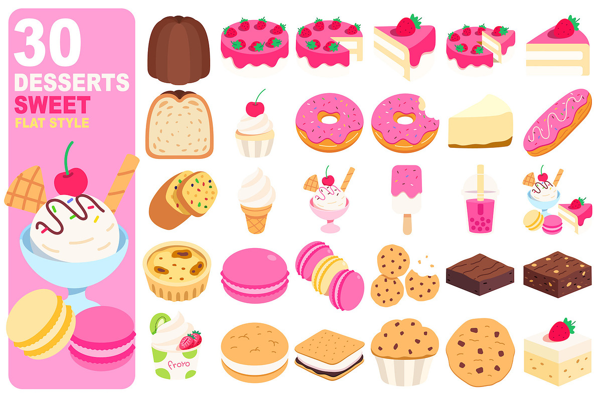 Dessert Sweet Food Flat Set 30, a Food Illustration by MRPOR