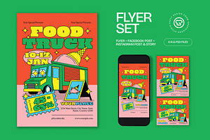 Orange Quirky Food Truck Flyer Set, a Flyer Template by graphicook