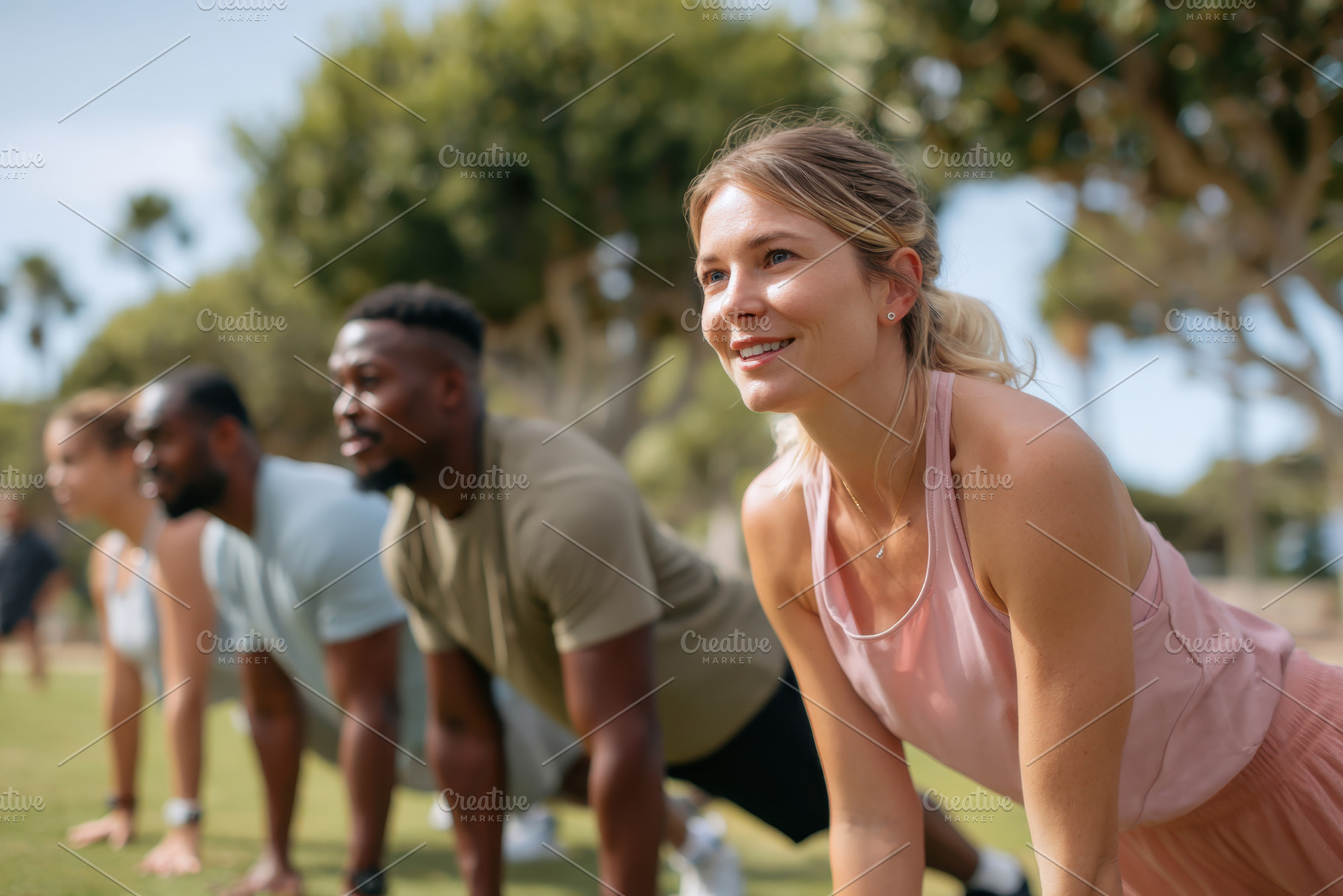 Group workout session in the park, a Sports & Recreation Photo by AlyaAnd
