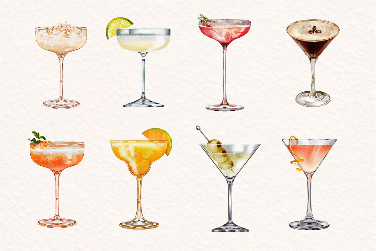 Watercolor Cocktails Illustration, a Food Illustration by ArtbyHien (Photo 4 of 6)