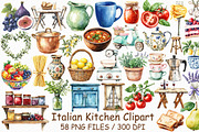 Watercolor Italian Kitchen Clipart, an Illustration by Design Market (Thumbnail 1 of 3)