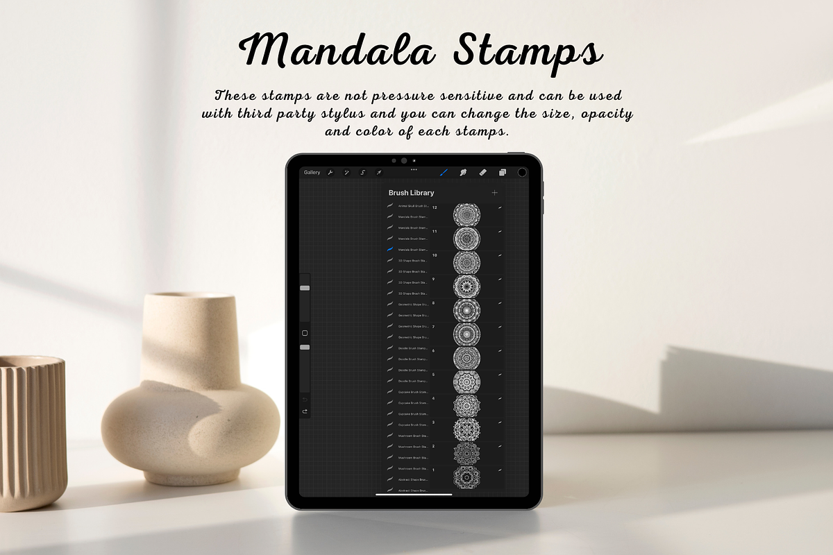 100 Mandala Procreate Stamps, a Brush Add-On by Painter Creative Books (Photo 3 of 9)