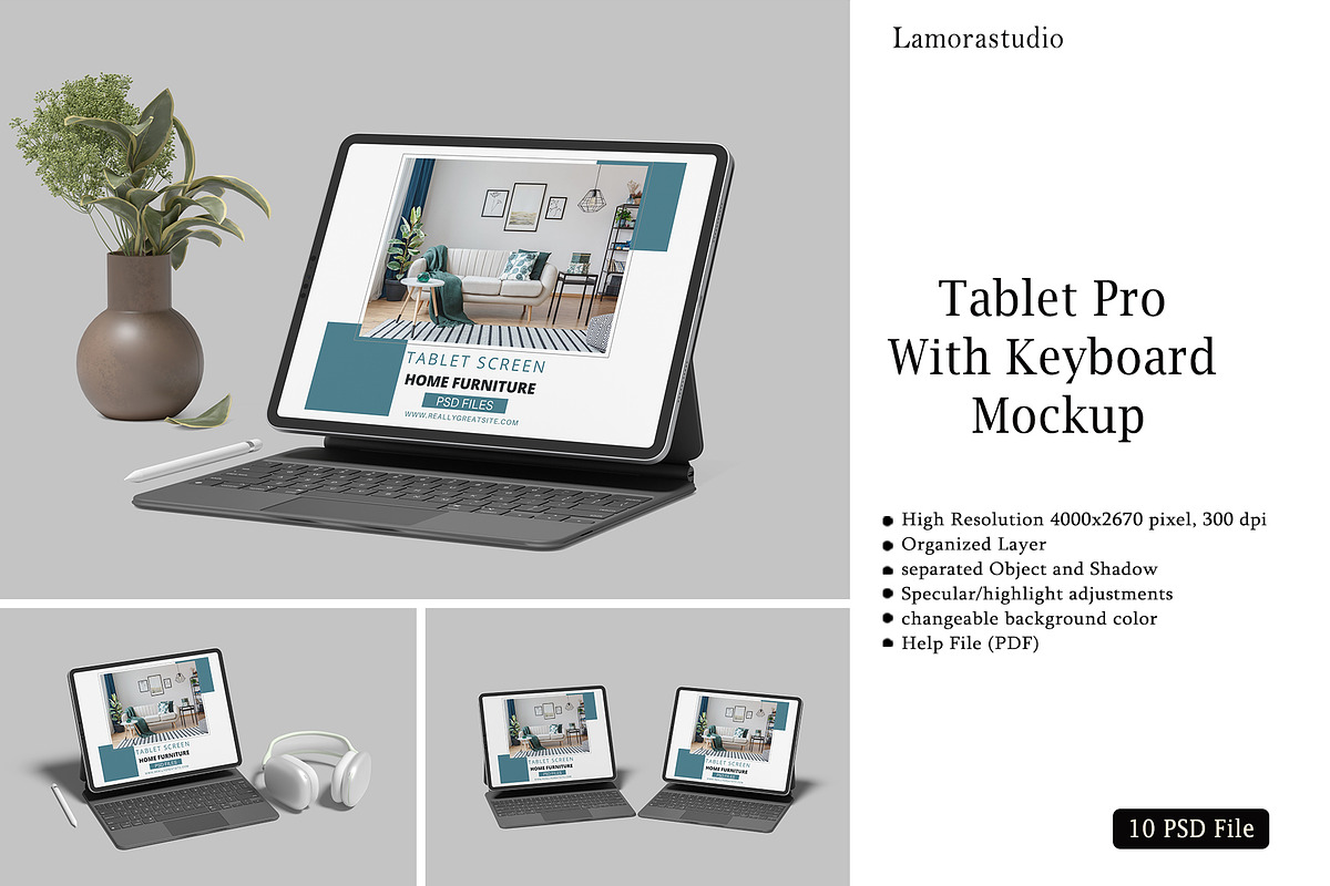 Tablet Pro With Keyboard Mockup, an iPad Mockup by lamorastudio (Photo 1 of 11)
