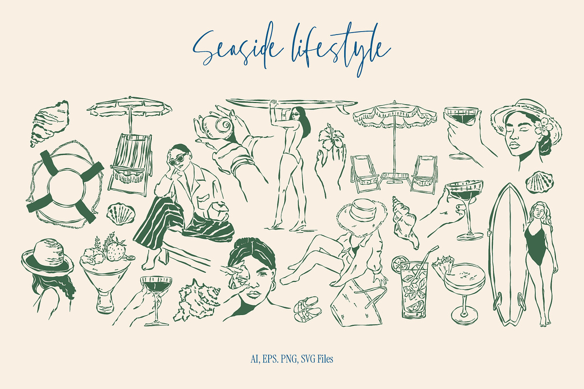 Seaside Lifestyle Illustrations, an Object Graphic by DesignThatMatters (Photo 11 of 15)