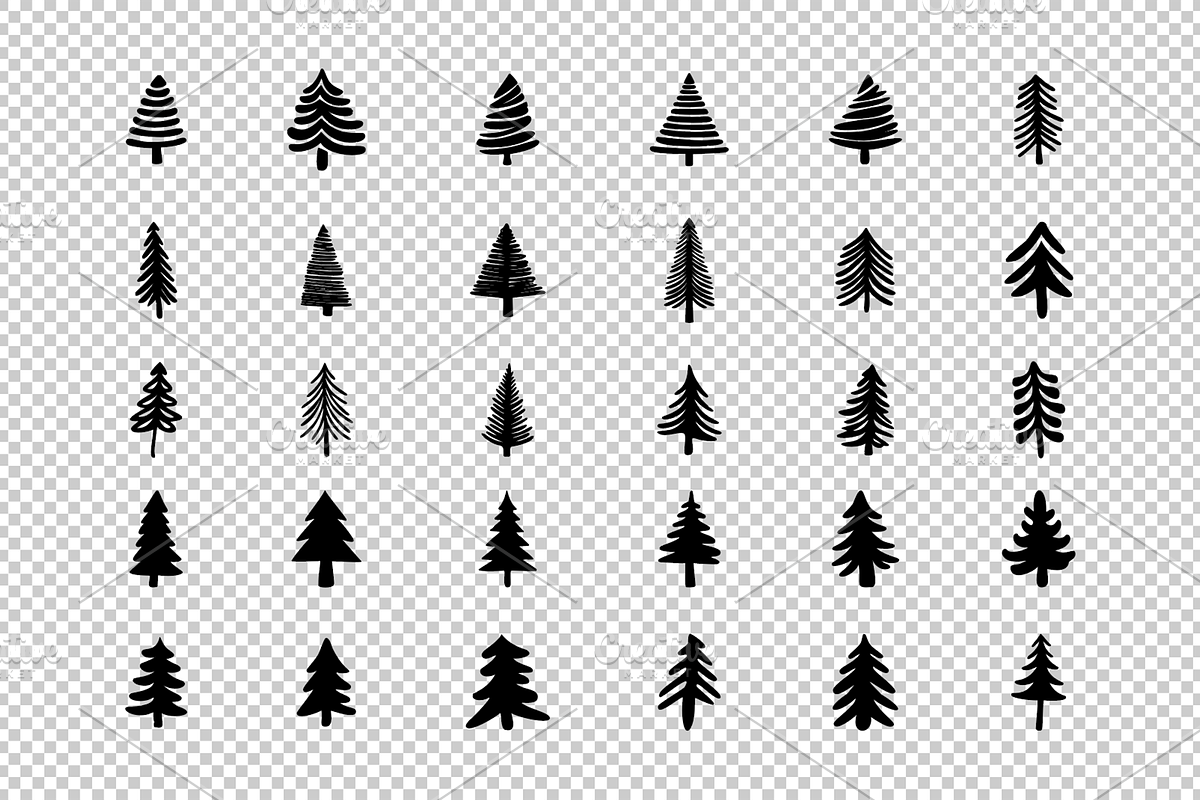 30 Abstract Pine Trees Vector Set, an Object Graphic by MelanthaGraphics