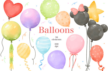 Colorful Watercolor Balloons Decor, a Decorative Illustration by ArtGiftsStudio