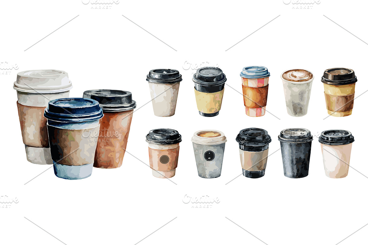 Take away coffee mugs. Coffee shop, a Food Illustration by Valerie Bodnar