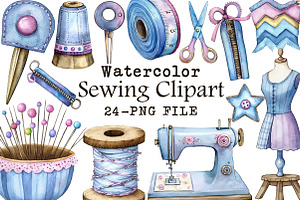 Watercolor Sewing Clipart, an Illustration by Libby Wishes