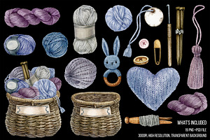 Watercolor Knitting, Crochet Clipart