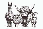 Rustic Farm Animals Vector Coll, an Animal Illustration by MkStudio (Thumbnail 1 of 3)