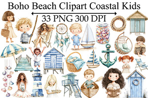 Boho Beach Clipart Coastal Kids, an Illustration by Design Market