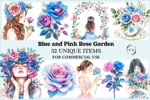 Blue and Pink Rose Garden Sublima, an Illustration by Craft Nest