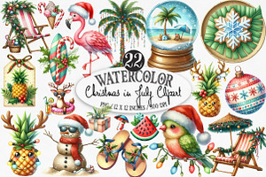 Watercolor Christmas in July Clipart, an Illustration by Designking
