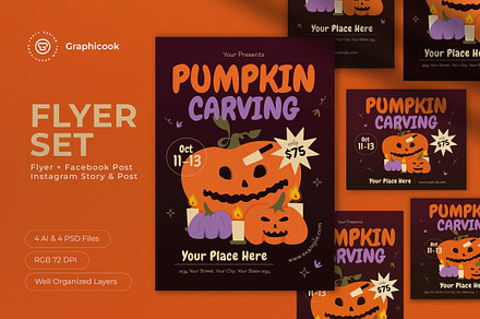Pumpkin Carving Flyer Set, a Flyer Template by graphicook