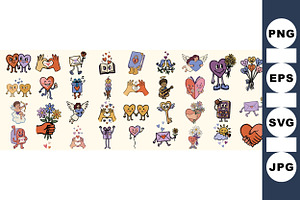 Cute Valentine Love Clipart Set, an Illustration by designvectx