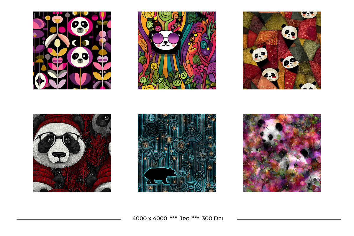 Panda Bear Retro Art Style Patterns, a Pattern Graphic by karenfoleyphoto (Photo 6 of 10)